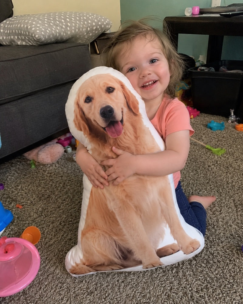 Peuter knuffelt het fotokussen van de hond